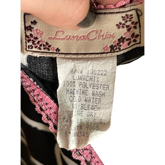 Vintage Y2K Luna Chix Black Pink Floral Ruffle Flowy Skirt Women's Size Medium - Picture 4 of 4